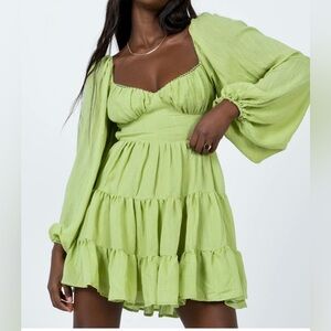 Princess Polly Danny Long Sleeve Mini Dress Green Size US 8